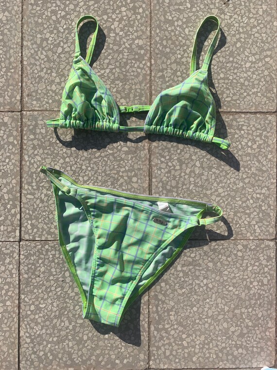 Vintage Italian Pastel Plaid String Bikini