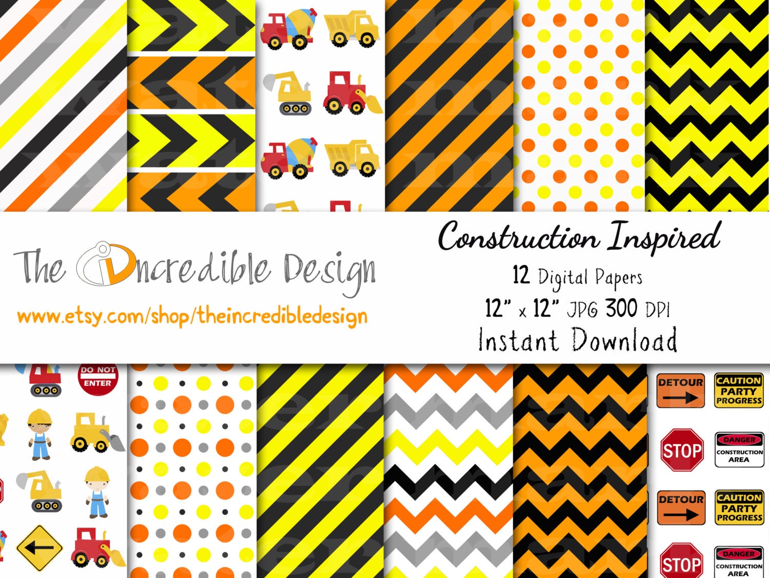 Construction Digital Paper Pack for scrapbooking Making Etsy