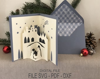 Ventana emergente de Natividad - Tarjeta de Navidad Archivo de silueta - Archivo Cricut