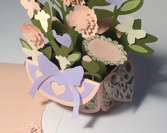 Exploding card with peony and freesia - mother's day