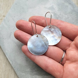Sterling Silver Mother of Pearl Drop Earrings: Hypoallergenic Discs