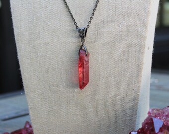 Red Crystal Glass Hexagon Point copper Pendant,Faceted slice double points Bulk,Glass Stick Reiki Chakra Pendant Necklace Supplies,3pcs