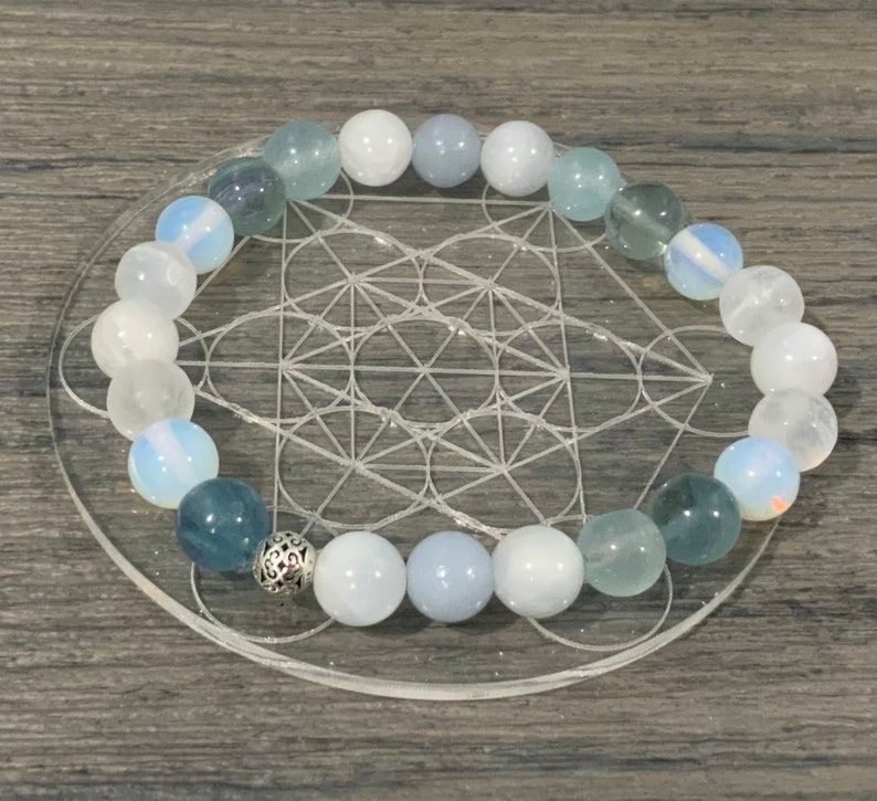 Medley of soft blue and white natural gemstone beads High Vibrational Healing crystals Angelic Protection Bracelet