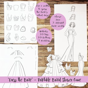 Printable Bridal Shower Game, Design A Wedding Dress Game, Wedding Paper Dolls Activity for Bridal Shower, Bachelorette Party Fashion Game