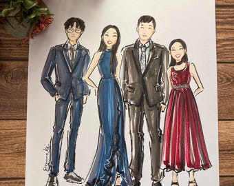 Wedding guest sketches, Custom family portrait fashion sketch, Personalized Fashion Caricature, Custom best friend gift sketch, Fashion Art,