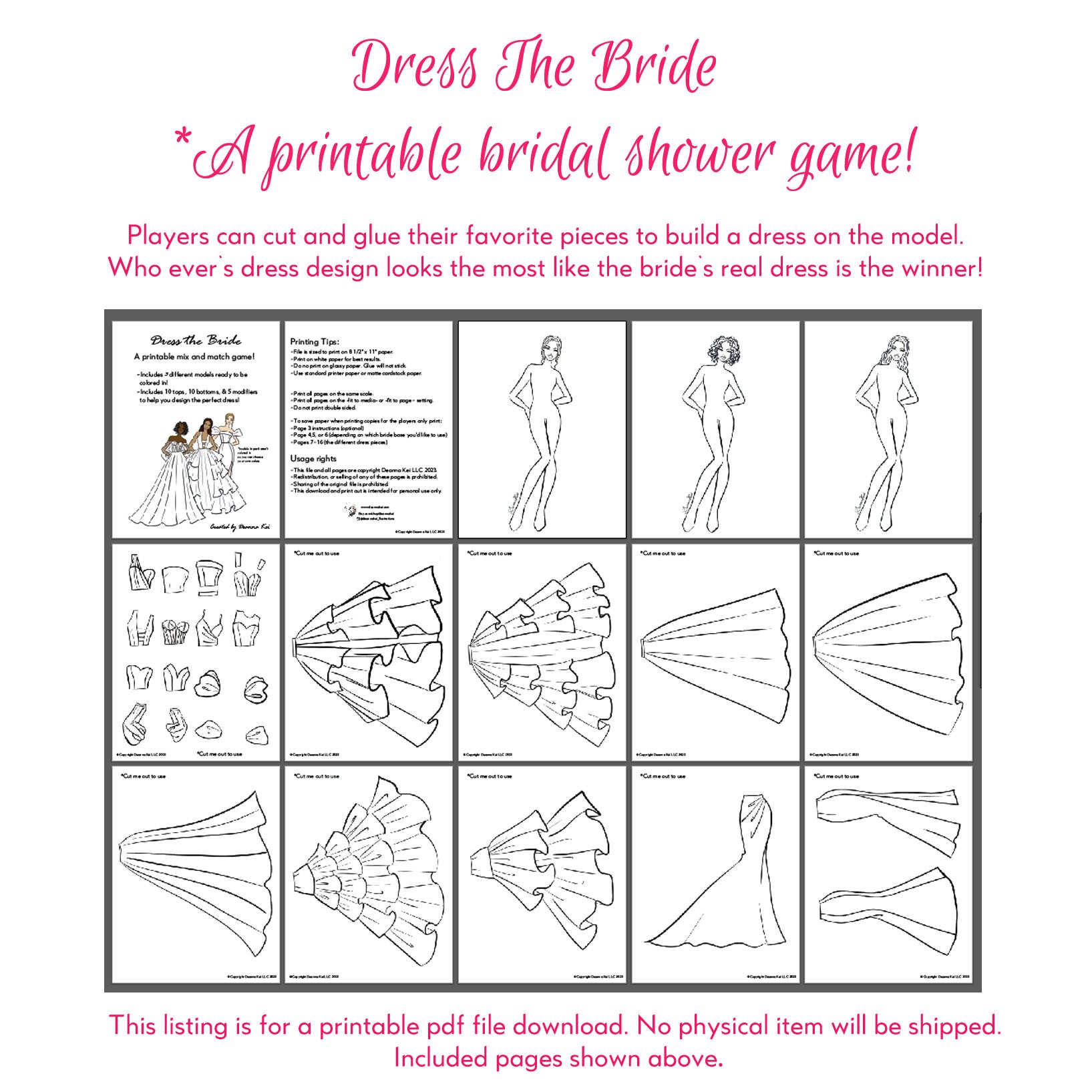 Printable Bridal Shower Game, Design A Wedding Dress Game, Wedding Paper  Dolls Activity for Bridal Shower, Bachelorette Party Fashion Game - Etsy
