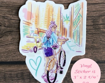 Bike Girl Stickers, Nyc bicycle stickers, Cute Fashion vinyl stickers, City bike lady stickers, Vinyl bike seal, NYC Fashion vinyl stickers