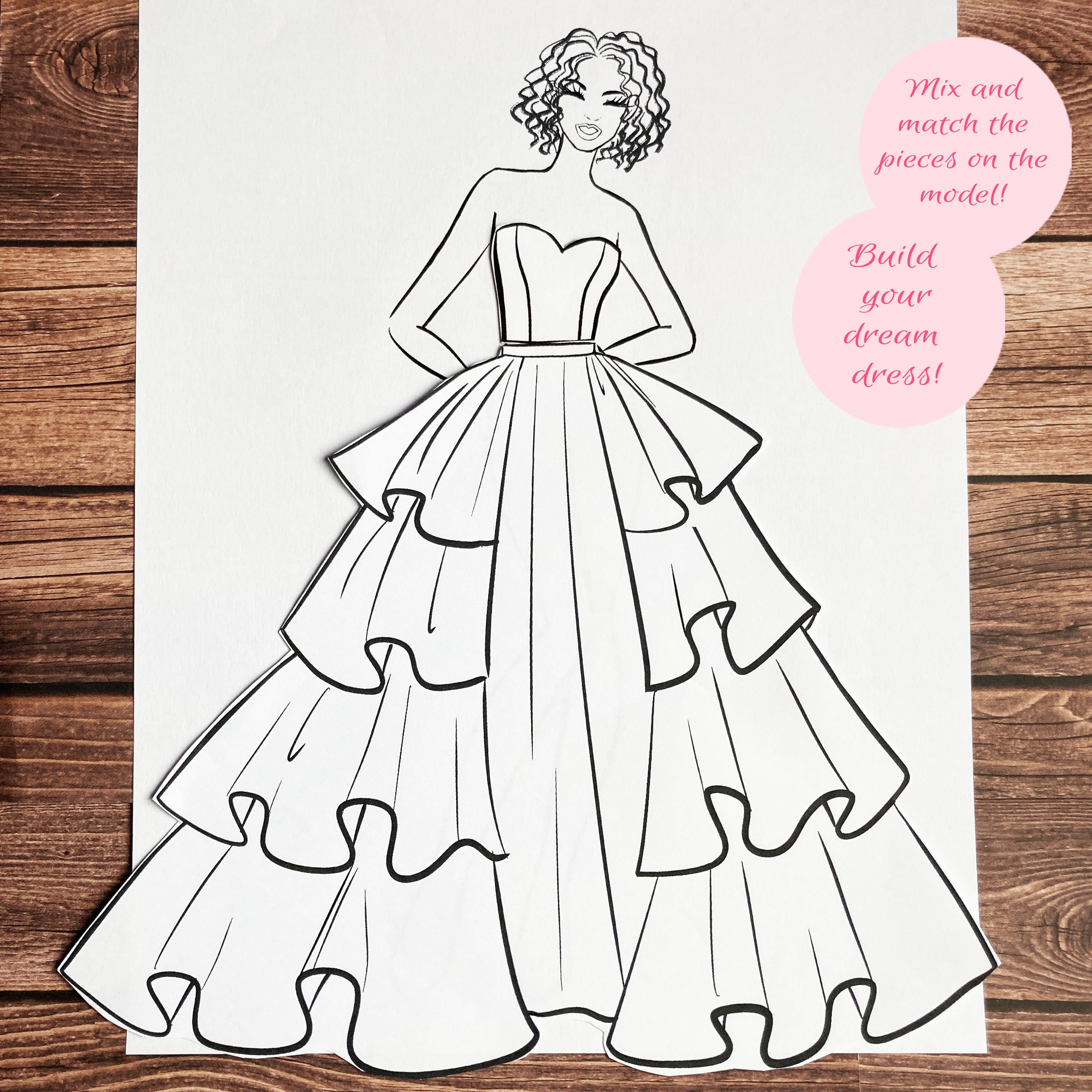 Printable Bridal Shower Game, Design A Wedding Dress Game, Wedding ...
