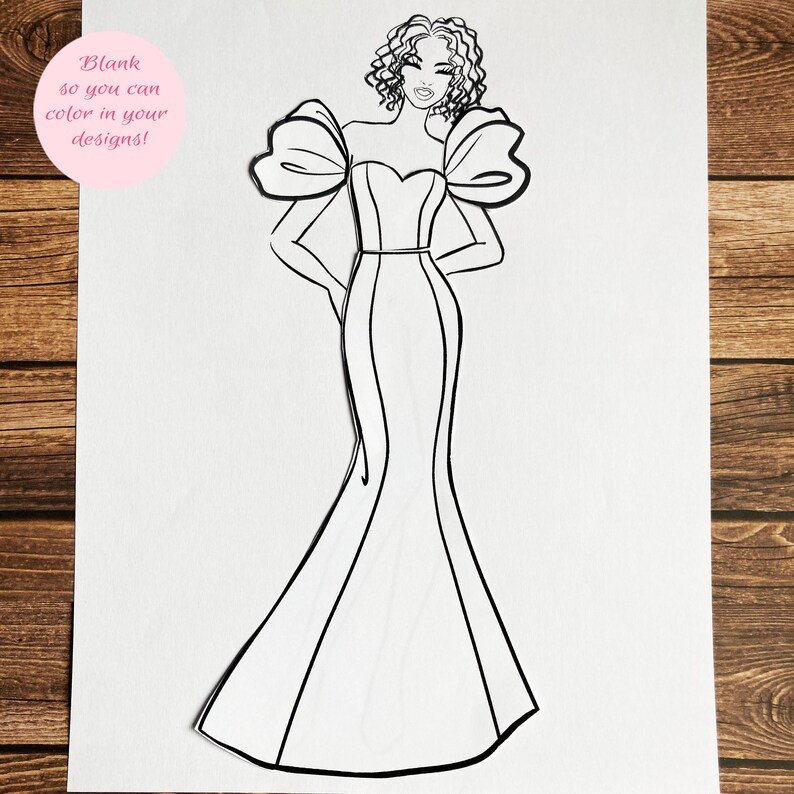 Printable Bridal Shower Game, Design A Wedding Dress Game, Wedding ...