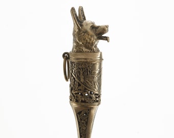 Shoehorn "corgi", 45 cm  Brass, wood