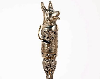Shoehorn long "corgi", 80 cm  Brass, wood