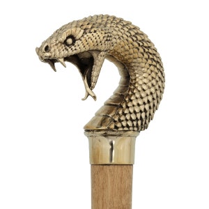 Brass Snake Head Walking Cane - Wooden Walking Stick (37.6&quot;/95.5 cm)
