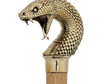 Walking stick and cane &quot;snake&quot;, 37.6&quot;/95.5 cm (for a height of 6&#39;1&quot;/185 cm), brass, wood. This is a ready-made cane in stock.