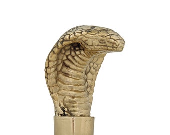 Cane and walking stick &quot;cobra&quot;, 36,61&quot;/93 cm (for a height of 5&#39;11&quot;/180 cm), brass, wood. This is a ready-made cane in stock.