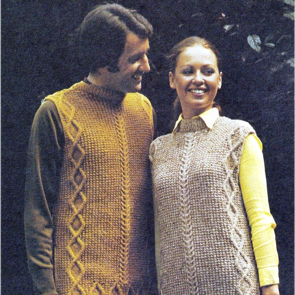 Groovy His N Hers Unisex Tabard 1970s Knitting VINTAGE Pattern Instant Digital Download PDF ONLY