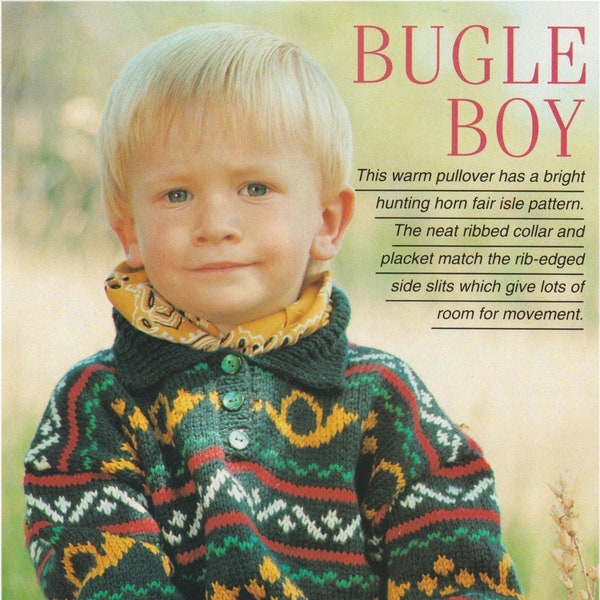 Kids Toddlers Bugle Boy Fair Isle Jumper Hand Knitting Vintage Pattern Instant Download PDF Only