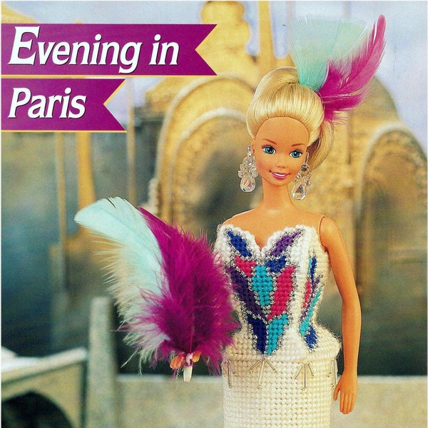 Fashion Doll Barbie Evening In Paris Beaded Plastic Cavnas Dress 11.5" Tall Doll VINTAGE Pattern Instant Digital Download PDF Only