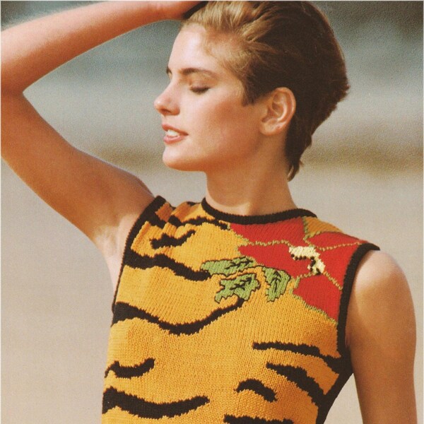 Women's Vibrant Tiger Lily Summer Knit Top Vintage Hand Knitting Pattern Instant Digital Download PDF ONLY