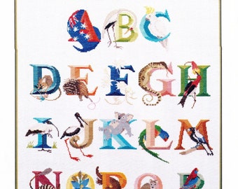 Australian Animals Alphabet Vintage Easy Counted Cross Stitch Pattern Instant Digital Download PDF ONLY