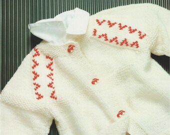 Baby's Border Lines Decorated Cardigan Hand Knitting Vintage Pattern Instant Digital Download PDF ONLY