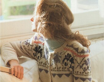 Women's Soft & Natural Flower Motif Knit Cardigan Hand Knitting Vintage Pattern Digital Download PDF ONLY