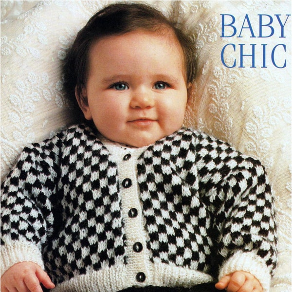 Super Cute Baby Chic Checkerboard Jacket & Leggings Hand Knitting Vintage Pattern Instant Download PDF ONLY