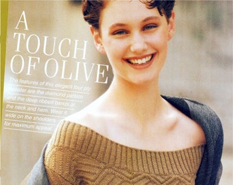 Women's A Touch of Olive Off Shoulder Sweater Jumper Hand Knitting Vintage Pattern Instant Download PDF ONLY