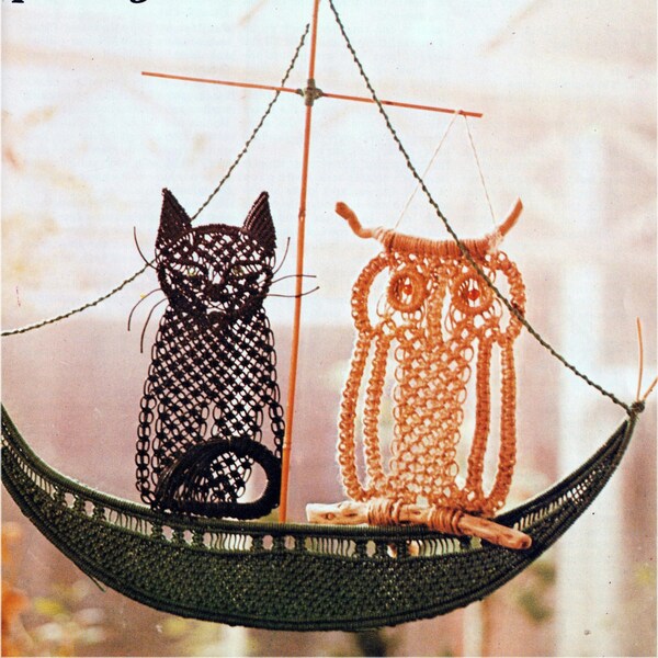 Retro 70s Child's Owl & Pussycat Boat Mobile Macrame VINTAGE Pattern Instant Digital Download PDF ONLY