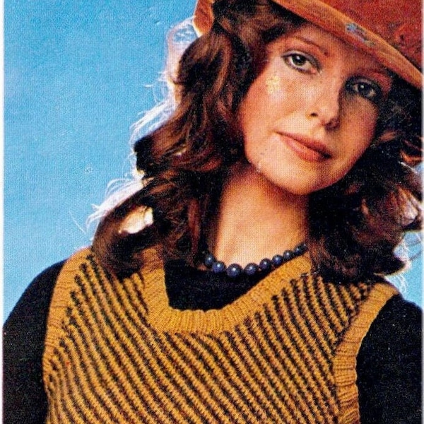 Vintage Groovy Womens Smarties in Stripes Long Vest & Cross Over Waistcoat 1970s Knitting Pattern Instant Digital Download PDF Only