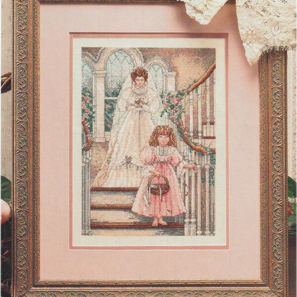 Bride & Flower Girl Romantic Paula Vaughan Vintage Cross Stitch Pattern Instant Digital Download PDF ONLY