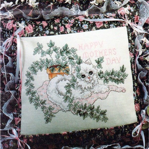 Happy Mother's Day Cat Cushion Cross Stitch Pattern Instant Digital Download PDF ONLY