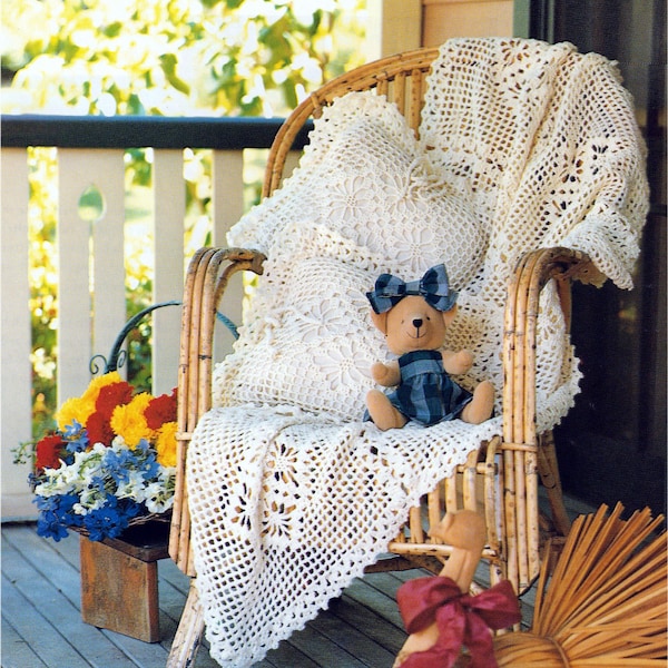 Boho Lacy Motif Knee Rug & Cushion For Home Vintage Crochet Pattern Instant Digital Download PDF ONLY