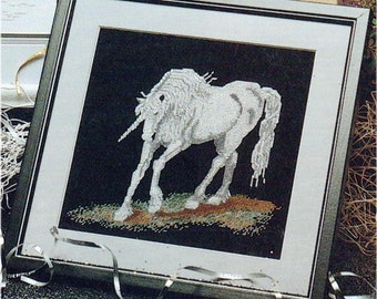 The Unicorn Horse On Black or White Vintage Counted Cross Stitch Pattern Instant Digital Download PDF ONLY