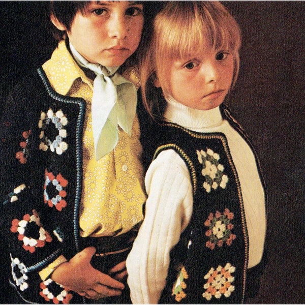VINTAGE Groovy Child's Granny Squares Waistcoat & Jacket 1970s Crochet Pattern Instant Digital Download PDF Only