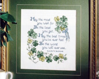 Celtic Blessing Four Leaf Clover Sampler VINTAGE Counted Cross Stitch Pattern Instant Digital Download PDF ONLY