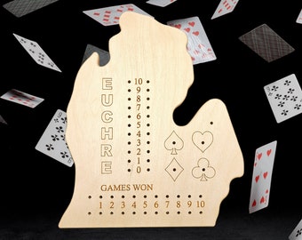 Michigan LP Euchre Score Keeper Baltic Birch Hardwood Game Board