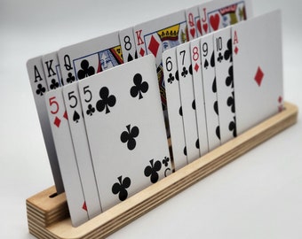 Pair of Playing Card Holders, Wooden Card Stand. Card Organizer Rack. Table Top Gaming Accessory.