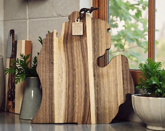 Michigan Acacia Wood Serving Board, Mitten Shape Cutting Platter, Kitchen Decor