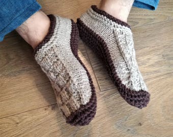 Knit slippers for men with double non slip sole /men slippers/men slipper boots/slipper boots/crochet men slippers handmade/house shoes