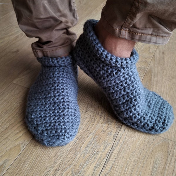 Chaussons crochet pour hommes avec double semelle antidérapante, réchauffement des jambes, chaussons confortables en fil de laine naturelle tricoté pour hommes avec semelle antidérapante