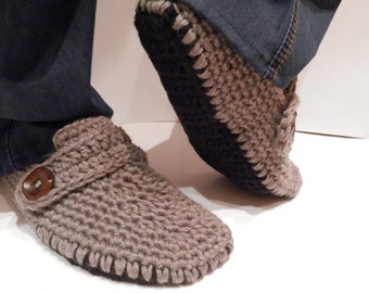 Handmade Crochet Men Slippers With double Non Slip Soles, Gray Color Loafer, Gestrickte Hausschuhe, Men House Shoes, Boots, Gift For Men