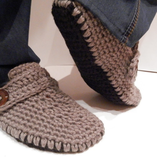 Handmade Crochet Men Slippers With double Non Slip Soles, Gray Color Loafer, Gestrickte Hausschuhe, Men House Shoes, Boots, Gift For Men