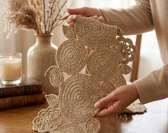 Runner da tavola all'uncinetto, centrotavola in macramè e pizzo, decorazioni boho chic per la sala da pranzo,