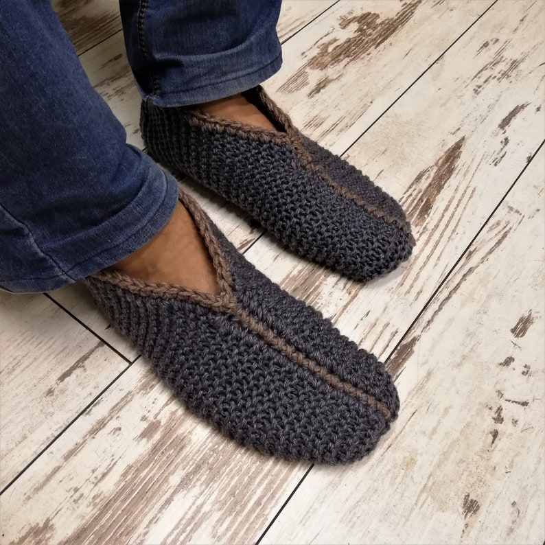 Knitted slippers for men with non slip sole/crochet men Etsy