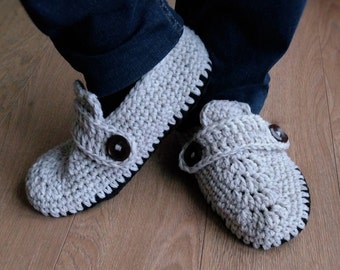 Crochet slippers for men with non slip double sole/men slippers/men slipper boots/slipper boots/house shoes/crochet wool slippers