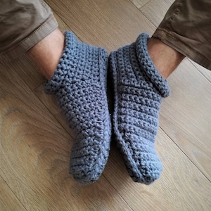 Crochet Men Slippers with double non slip,  Cozy, Natural Wool Yarn, Leg Warming,  with Non Slip Sole