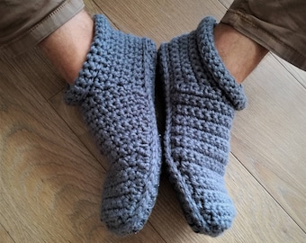 Crochet Men Slippers with double non slip,  Cozy, Natural Wool Yarn, Leg Warming,  with Non Slip Sole