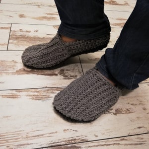 Handmade Crochet Men Slippers With double Non Slip Soles, Gray Color Loafer, Moccasins,  Men House Shoes, Boots, Wool Slippers, Gift For Men