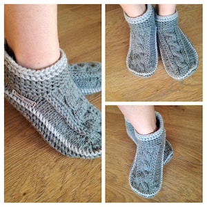 Knitted slipper boots/womens slippers/womens slipper boots/slipper boots/gray slippers/slippers for women/crochet wool slippers