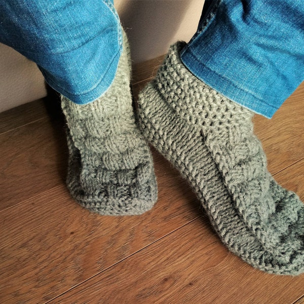 Knit slippers for men with double non slip sole, Crochet Men Slippers, Gray Color Loafer, Moccasins, Men House Shoes, Boots, Gift For Men